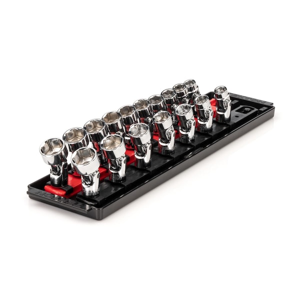 3/8 Inch Drive Universal Joint Socket Set with Rail, 17-Piece (3/8-3/4 in., 10-19 mm)